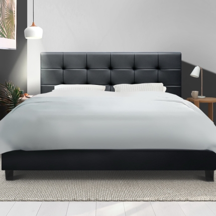 Artiss Queen Size Bed Frame Base Mattress Platform Black Leather Wooden SOHO - Image 7