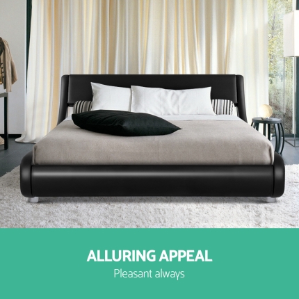Artiss Double Size Bed Frame Base Mattress Platform Black Leather Wooden FLIO - Image 3