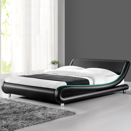 Artiss Double Size Bed Frame Base Mattress Platform Black Leather Wooden FLIO - Image 7