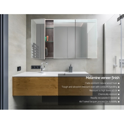 Cefito Bathroom Vanity Shaving Mirror Cabinet 1200MM x 720MM Pencil Edge Natural - Image 4