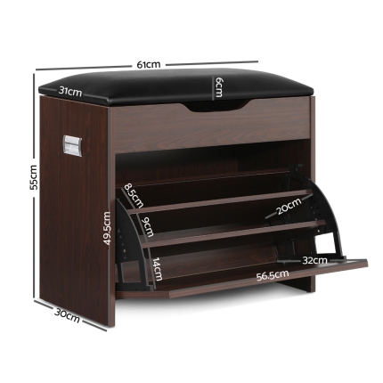 Artiss 12 Pairs Shoe Cabinet Organiser Wooden Storage Bench Stool - Image 2