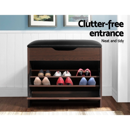 Artiss 12 Pairs Shoe Cabinet Organiser Wooden Storage Bench Stool - Image 3