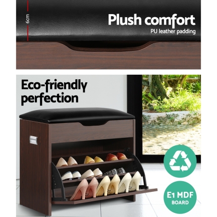Artiss 12 Pairs Shoe Cabinet Organiser Wooden Storage Bench Stool - Image 5