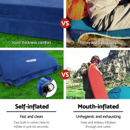 Weisshorn Self Inflating Mattress Camping Sleeping Mat Air Bed Pad Double Navy 10CM Thick - Image 5