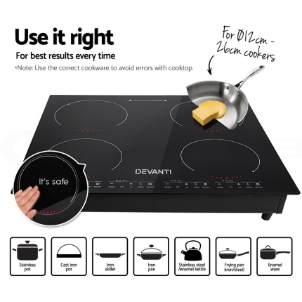 Devanti Induction Cooktop 60cm Electric Ceramic Cooker 4 Burner Stove - Image 4