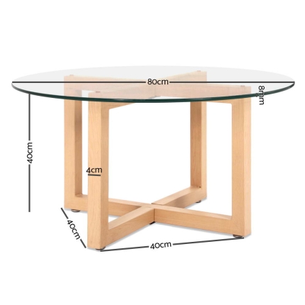 Artiss Tempered Glass Round Coffee Table - Beige - Image 2
