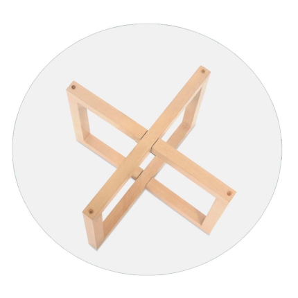 Artiss Tempered Glass Round Coffee Table - Beige - Image 3