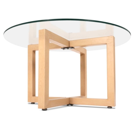 Artiss Tempered Glass Round Coffee Table - Beige - Image 4