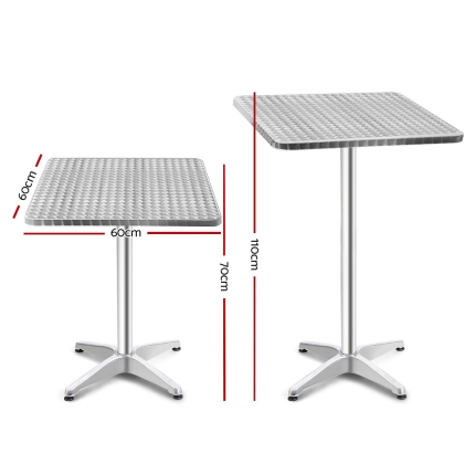 Bar Table Outdoor Furniture Adjustable Aluminium Pub Cafe Indoor Square Gardeon - Image 2