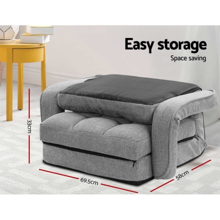 Artiss Lounge Sofa Armchair Floor Recliner Chaise Linen Light Grey - Image 3