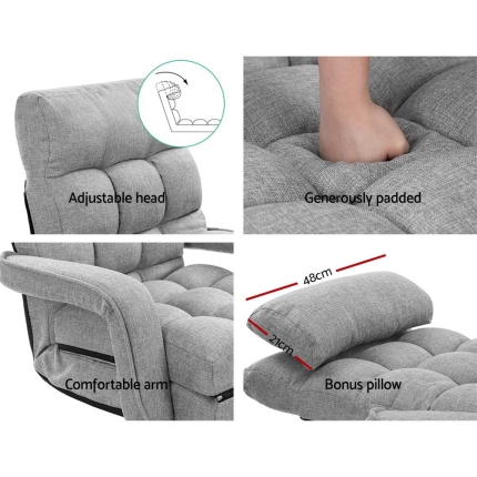 Artiss Lounge Sofa Armchair Floor Recliner Chaise Linen Light Grey - Image 4