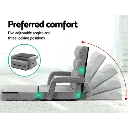 Artiss Lounge Sofa Armchair Floor Recliner Chaise Linen Light Grey - Image 5