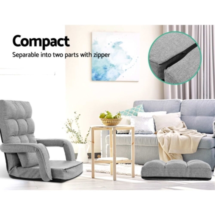 Artiss Lounge Sofa Armchair Floor Recliner Chaise Linen Light Grey - Image 6