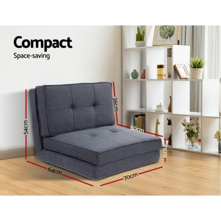 Artiss Lounge Sofa Bed Floor Couch Recliner Chaise Chair Futon Folding Grey - Image 3