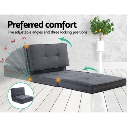 Artiss Lounge Sofa Bed Floor Couch Recliner Chaise Chair Futon Folding Grey - Image 4