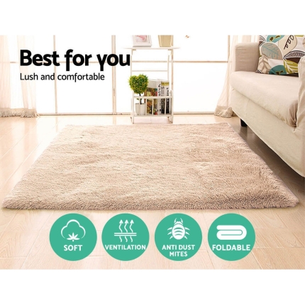 Artiss Shaggy Rug 160x230cm Beige - Image 4
