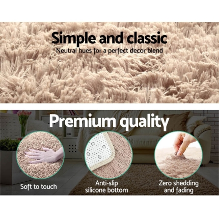 Artiss Shaggy Rug 160x230cm Beige - Image 5