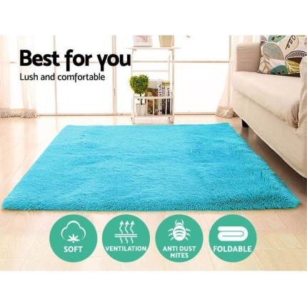 Artiss Shaggy Rug 160x230cm Turquoise - Image 4