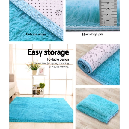 Artiss Shaggy Rug 160x230cm Turquoise - Image 7