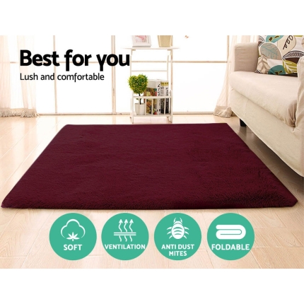 Artiss Ultra Soft Shaggy Rug Large 200x230cm Floor Carpet AntiUnbrandedslip Area Rugs Burgundy - Image 4