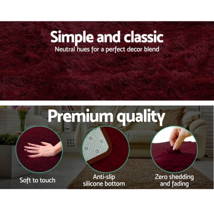 Artiss Ultra Soft Shaggy Rug Large 200x230cm Floor Carpet AntiUnbrandedslip Area Rugs Burgundy - Image 5