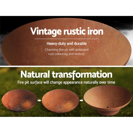 Grillz Rustic Fire Pit Vintage Campfire Wood Burner Rust Outdoor Iron Bowl 70CM - Image 3