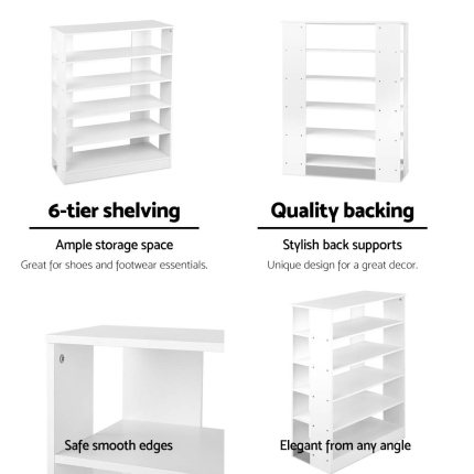 Artiss 6-Tier Shoe Rack Cabinet - White - Image 6