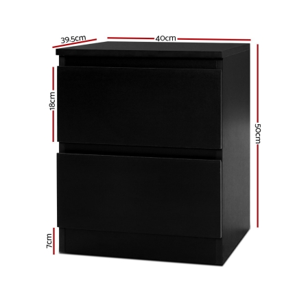 Artiss Bedside Tables Drawers Side Table Bedroom Furniture Nightstand Black Lamp - Image 2