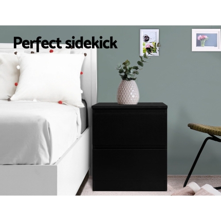 Artiss Bedside Tables Drawers Side Table Bedroom Furniture Nightstand Black Lamp - Image 3