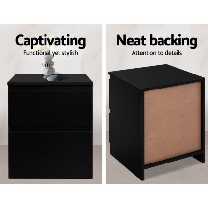 Artiss Bedside Tables Drawers Side Table Bedroom Furniture Nightstand Black Lamp - Image 4