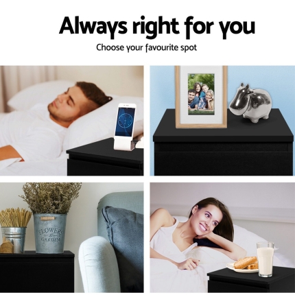Artiss Bedside Tables Drawers Side Table Bedroom Furniture Nightstand Black Lamp - Image 6