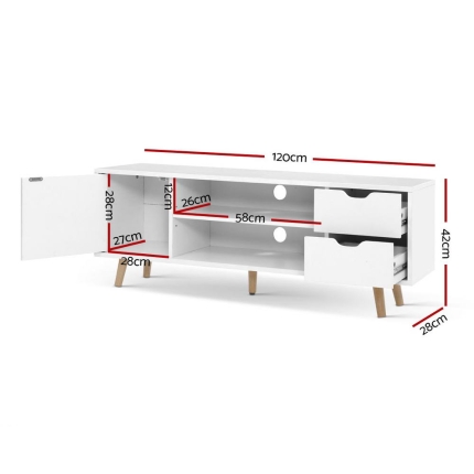 Artiss TV Cabinet Entertainment Unit Stand Wooden Scandinavian 120cm White - Image 2