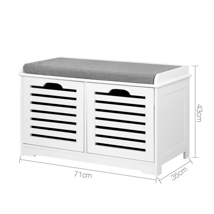 Artiss Fabric Shoe Bench with Drawers - White & Grey - Image 2