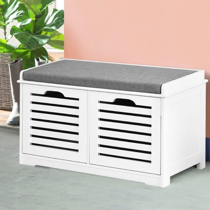 Artiss Fabric Shoe Bench with Drawers - White & Grey - Image 7