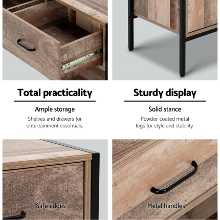 Artiss TV Stand Entertainment Unit Storage Cabinet Industrial Rustic Wooden 120cm - Image 4