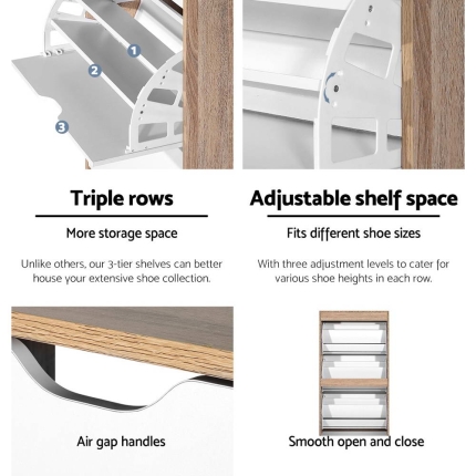 Artiss 36 Pairs Shoe Cabinet Rack Organiser Storage Shelf Wooden - Image 6