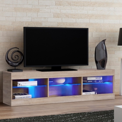 Artiss TV Cabinet Entertainment Unit Stand RGB LED Glass Shelf Storage 150cm Oak - Image 7