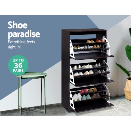Artiss Shoe Cabinet Shoes Organiser Storage Rack 36 Pairs Shelf Cupboard Walnut - Image 4