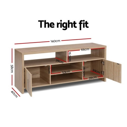 Artiss TV Cabinet Entertainment Unit Stand Storage Shelf Sideboard 140cm Oak - Image 2