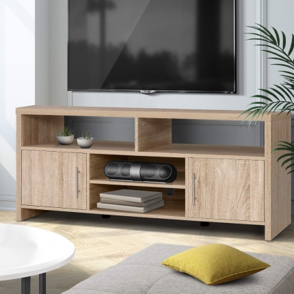 Artiss TV Cabinet Entertainment Unit Stand Storage Shelf Sideboard 140cm Oak - Image 7