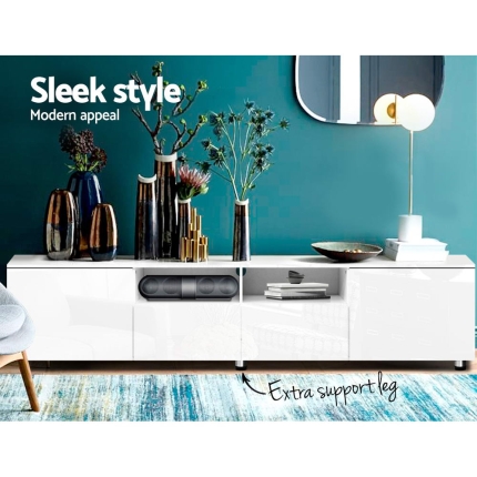 Artiss TV Cabinet Entertainment Unit Stand High Gloss Furniture 205cm White - Image 3
