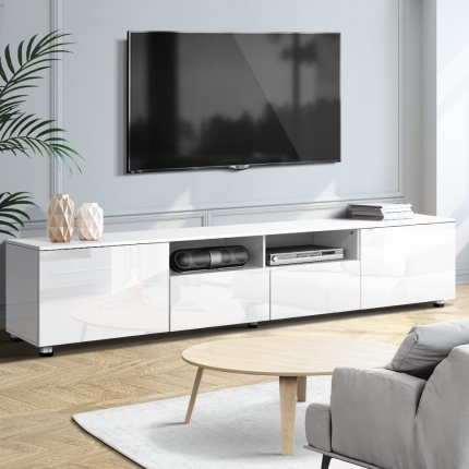 Artiss TV Cabinet Entertainment Unit Stand High Gloss Furniture 205cm White - Image 7