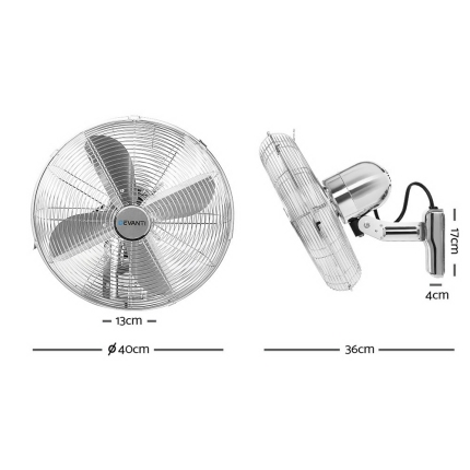 Devanti 40cm 16" Wall Mountable Fan - Silver - Image 9