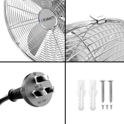 Devanti 40cm 16" Wall Mountable Fan - Silver - Image 7