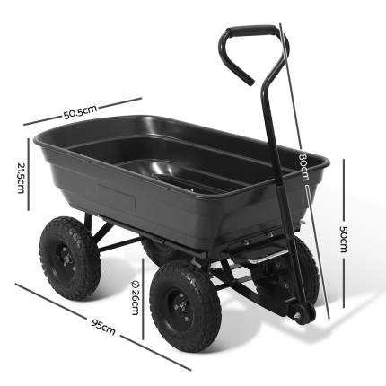 Gardeon 75L Garden Dump Cart - Black - Image 2