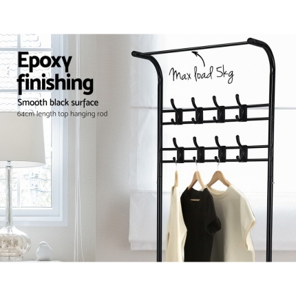 Artiss Clothes Rack Coat Stand Garment Portable Hanger Airer Organiser Shoe Storage Metal Black - Image 3
