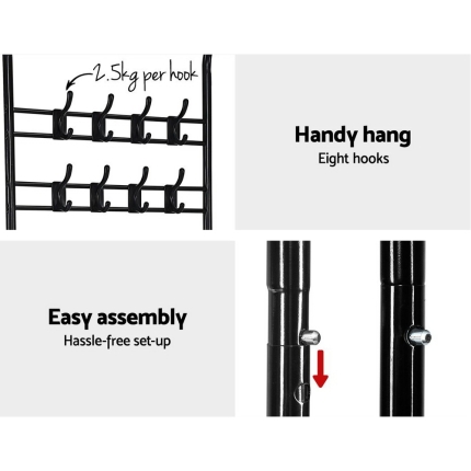 Artiss Clothes Rack Coat Stand Garment Portable Hanger Airer Organiser Shoe Storage Metal Black - Image 5