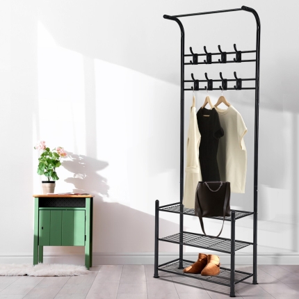 Artiss Clothes Rack Coat Stand Garment Portable Hanger Airer Organiser Shoe Storage Metal Black - Image 7