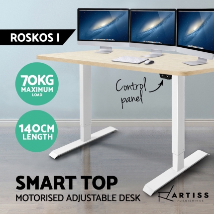 Electric Motorised Height Adjustable Standing Desk - White Frame with 140cm Natural Oak Top - Image 3