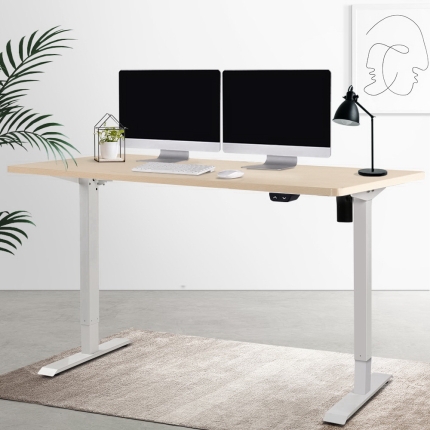 Electric Motorised Height Adjustable Standing Desk - White Frame with 140cm Natural Oak Top - Image 7